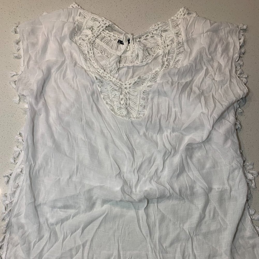 SHEIN White Fringe Tie Swimsuit Cover